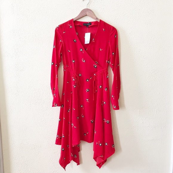 NWT INTERMIX Josie Red Floral Silk Dress 0 - Picture 4 of 6